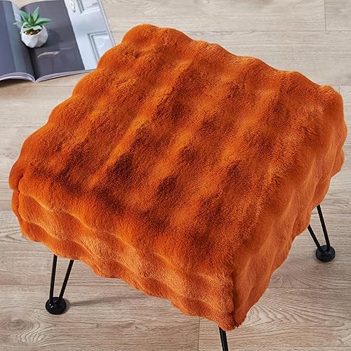 Miniatura 7 de Asiento otomano cuadrado naranja suave y mullido de piel sintética, asiento de entrada, 17 x 17 x 17 pulgadas, mesa auxiliar resistente para sala de