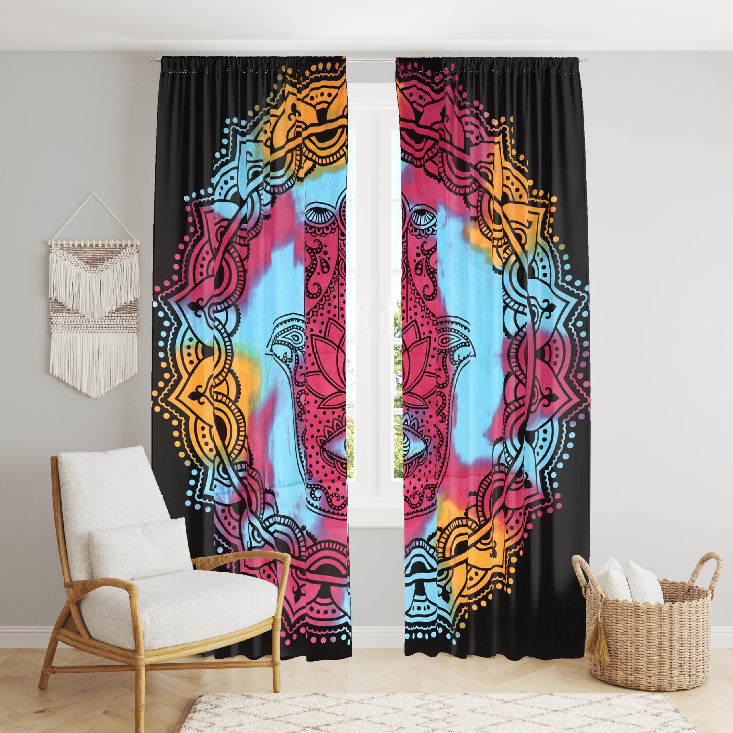 Rideaux bohèmes pour chambre et salon décoration tie-dye