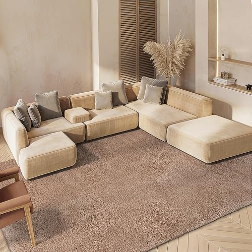 SAFAVIEH Milan Shag Collection Area Rug - 11' x 16', Dark Beige, Solid Design, Non-Shedding & Easy to Clean, Plush Thick Pile, Ideal for Living Room, Bedroom (SG180-1414)