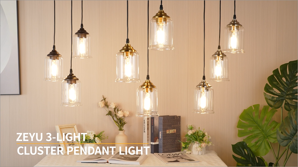 y♡0310 TEENYO Modern Pendant Light Brushed Nickel 3-Light Clear