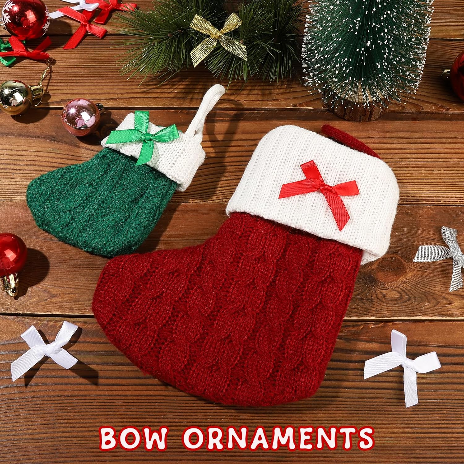 YGDZ Mini Bow Gift Wrapping Ribbons - 50 Pack, 5 Colors (Red, Green, Silver, Gold, White), Small Bow Ornaments for Crafts, Tree Decor & Gifts - Image 6