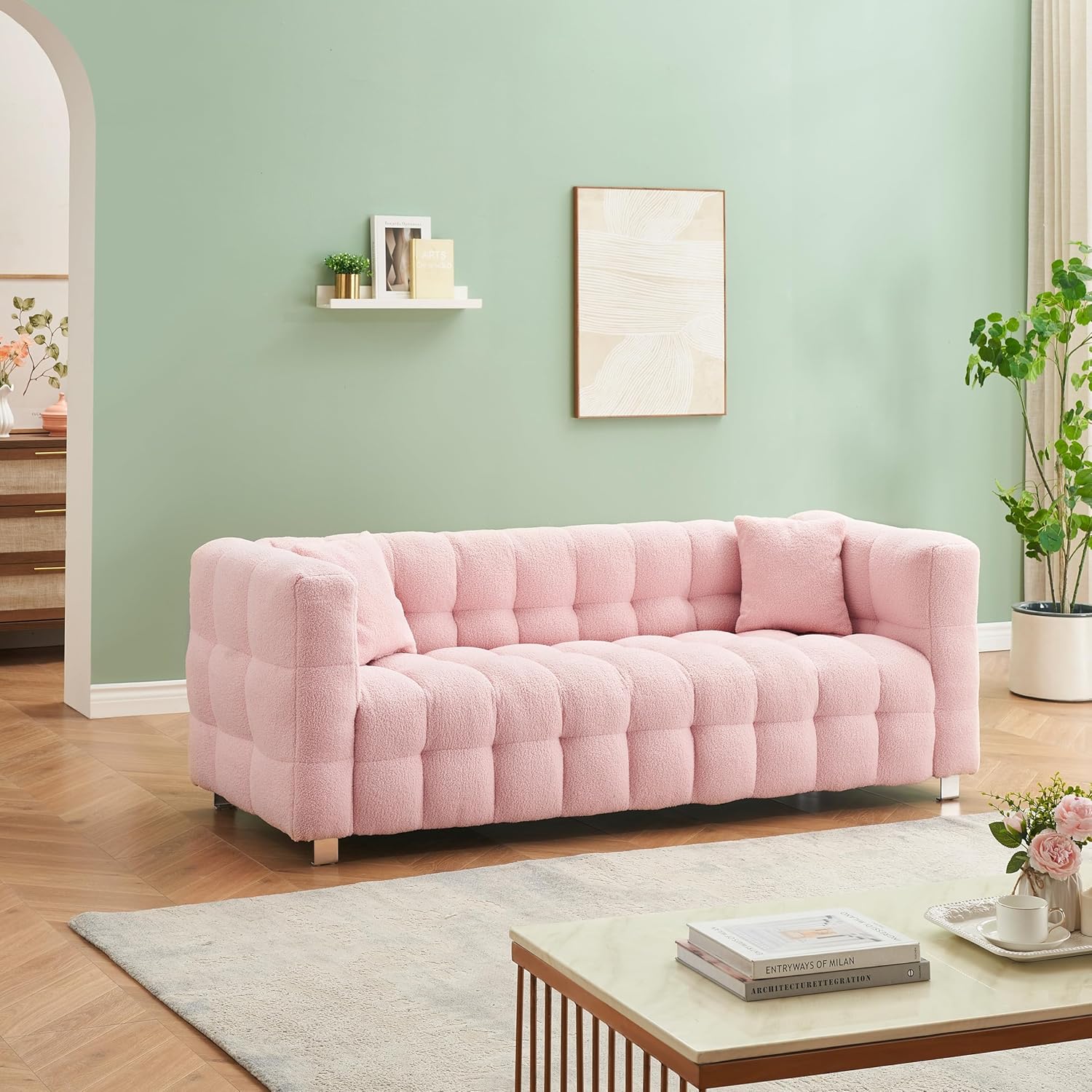 Amazon.com: 80" 3 Seater Teddy Plush Sofa - Upholstered Loveseat Sofa ...