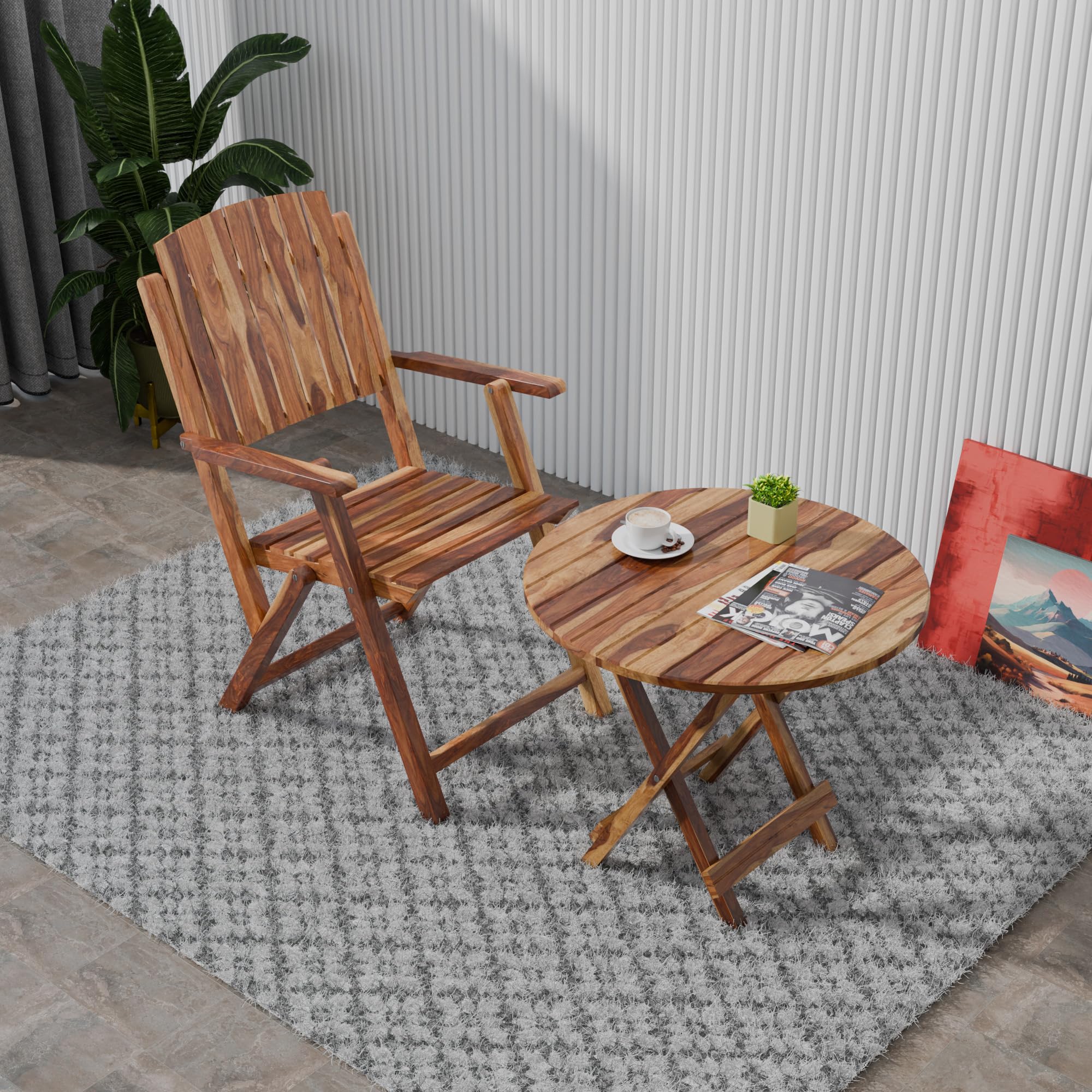 Solid Wood Balcony Chair Table Set | Outdoor Furniture for Garden, Lawn & Rooftop | Sheesham Wood Garden Outdoor Patio Set of 1 (Natural Finish)-image-34