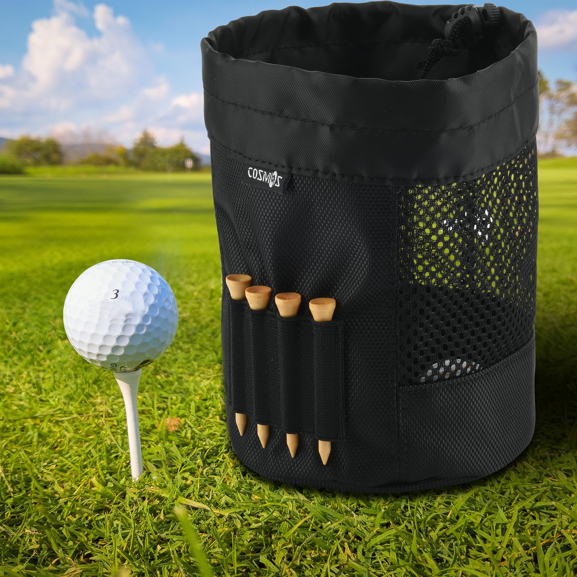 Cosmos Opakowanie 2 x torba do przechowywania piłek golfowych, woreczek na piłkę golfową, sznurek nylonowy, siatkowy woreczek, torba na kije golfowe, organizer na piłkę