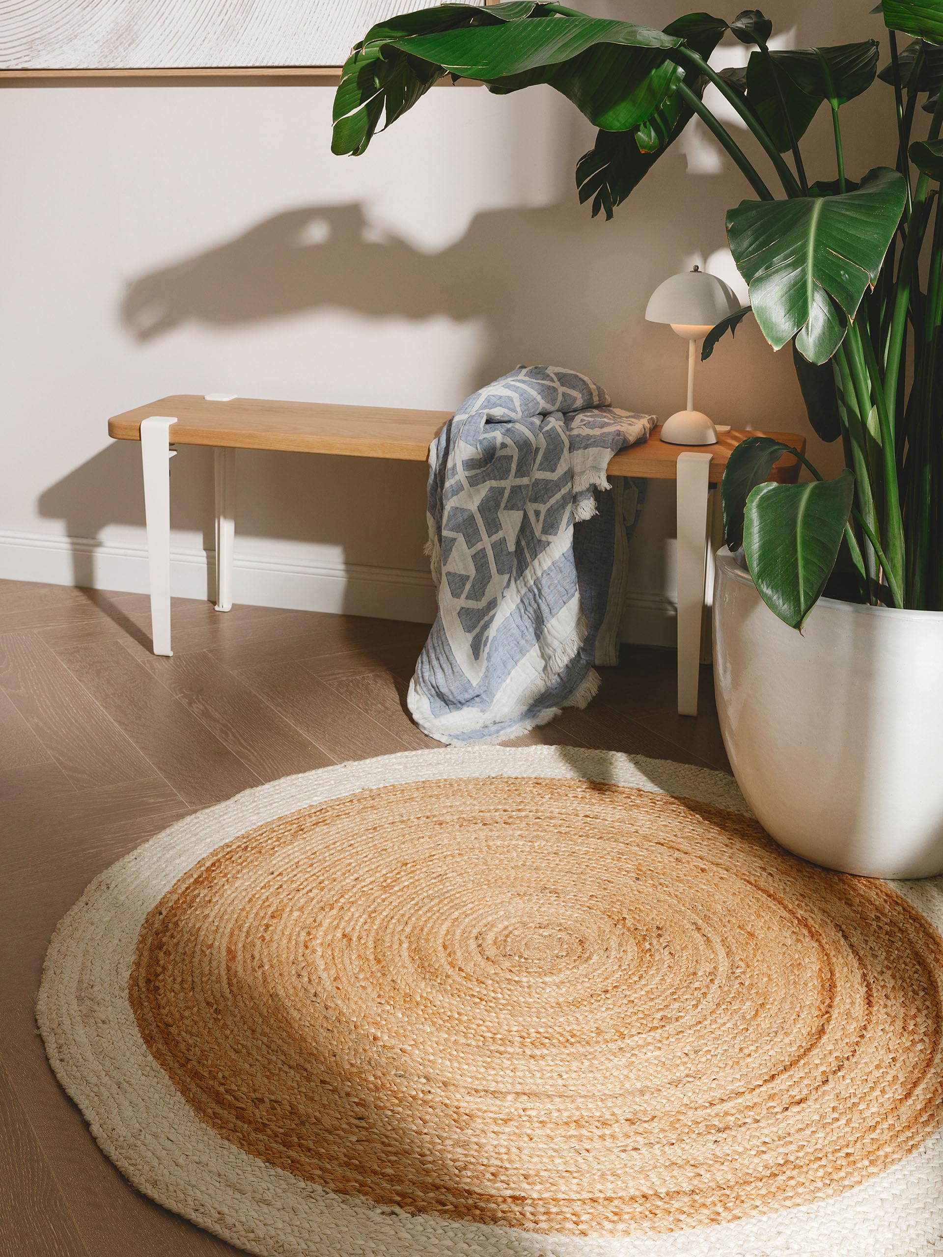 benuta Alfombra de yute natural Jutta, redonda, 115 cm, tejida a mano, diseño natural, adecuada para calefacción por suelo radiante