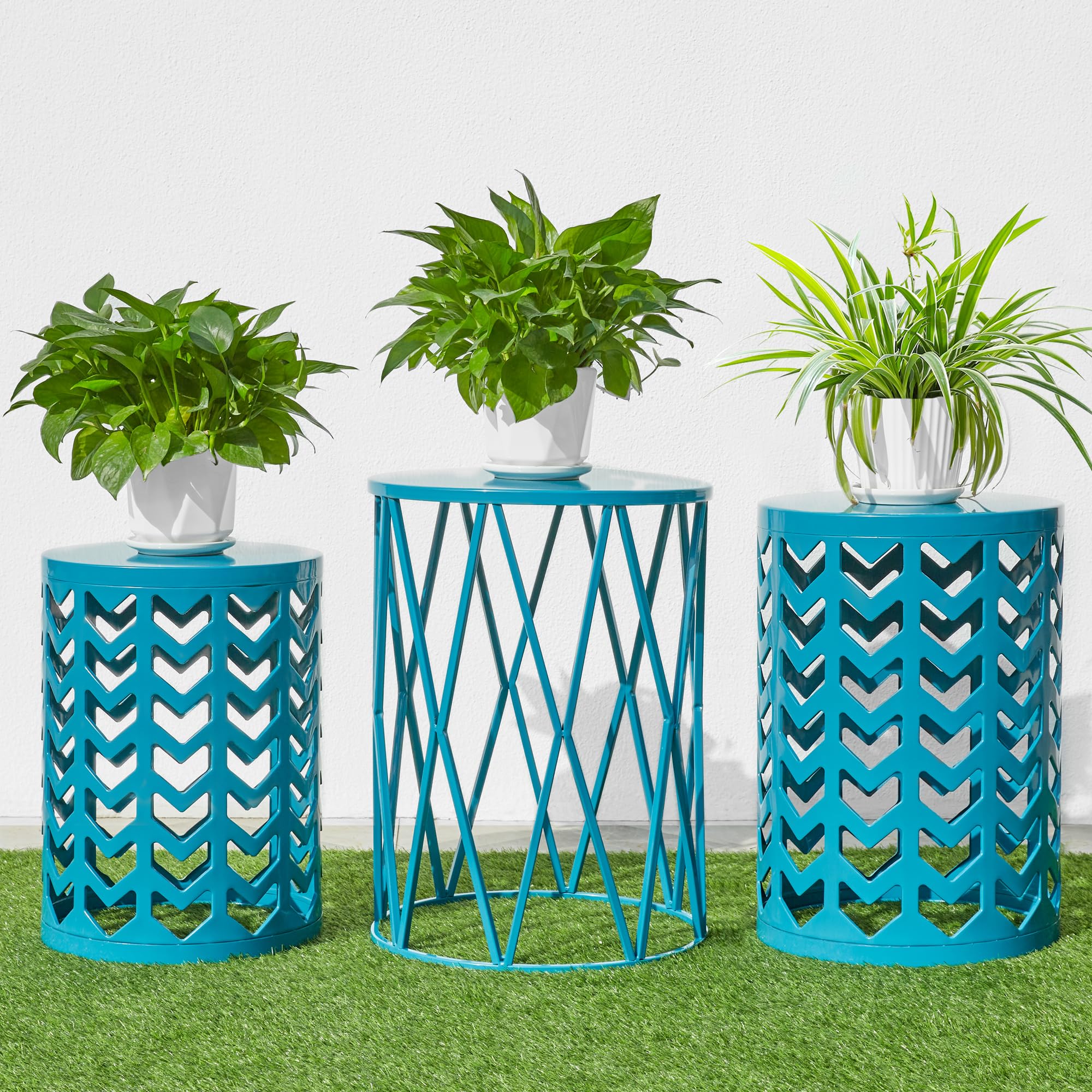 Y&M Set of 3 Nesting Metal Round Coffee Table, Side Table End Table for Indoor Outdoor Multifunctional Use,Heavy Duty Metal Plant Stand Decorative