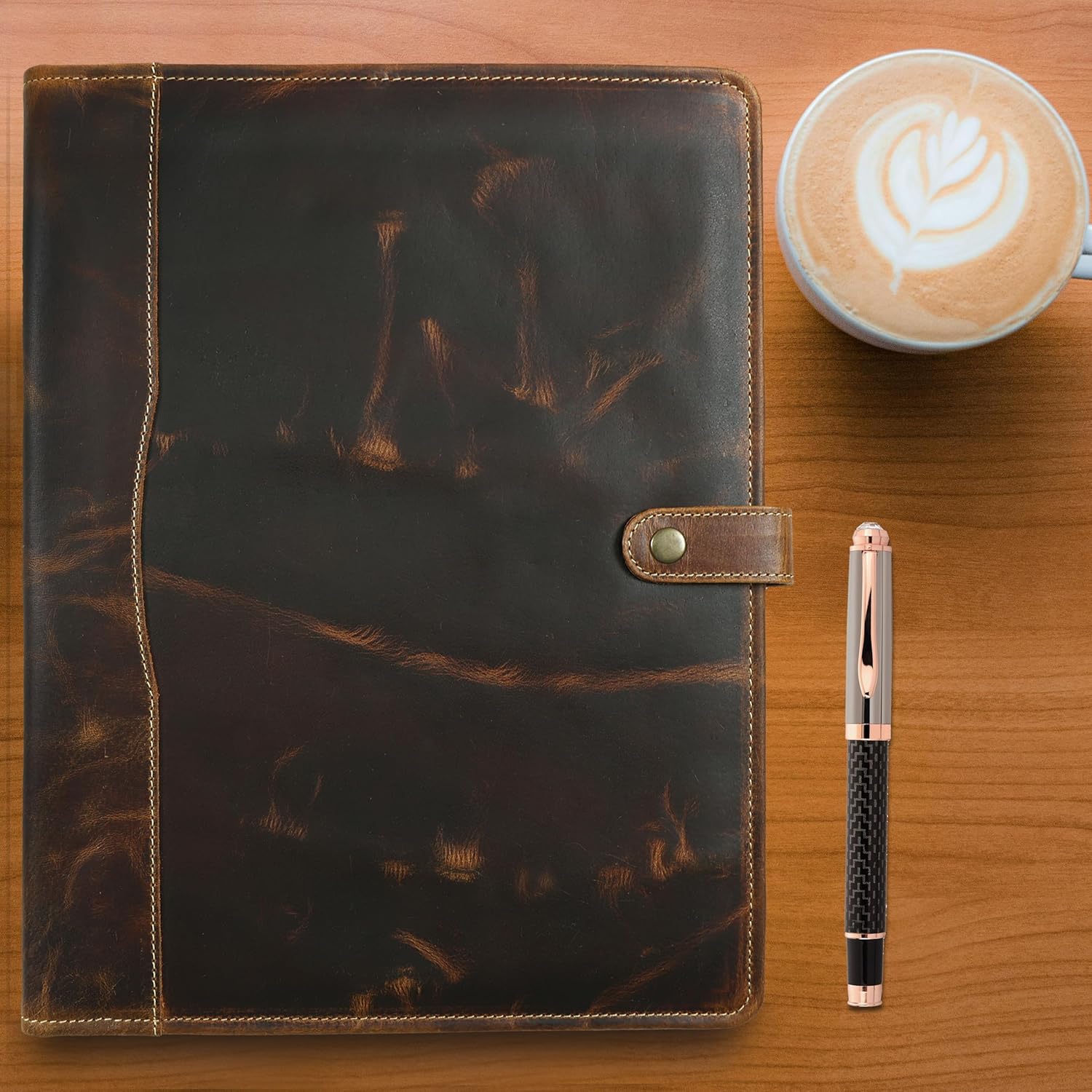 Leather Portfolio, Leather Binder with Pen, Resume Organizer & Padfolio for Men and Women | Business Portfolio with Card Holder & Document Organizer (Antique Brown) - Image 4