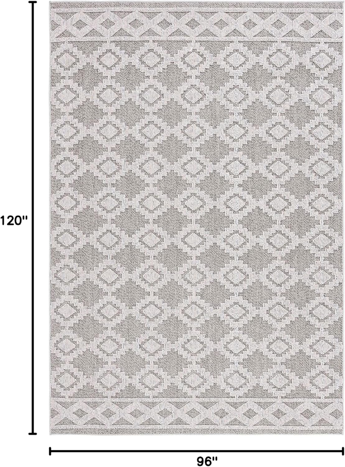 SAFAVIEH Washable Rug Outdoor Global Collection - 8' x 10', Grey & Ivory, Non-Shedding & Easy to Clean, Ideal for Patio, Backyard, Mudroom (GLB208F)
