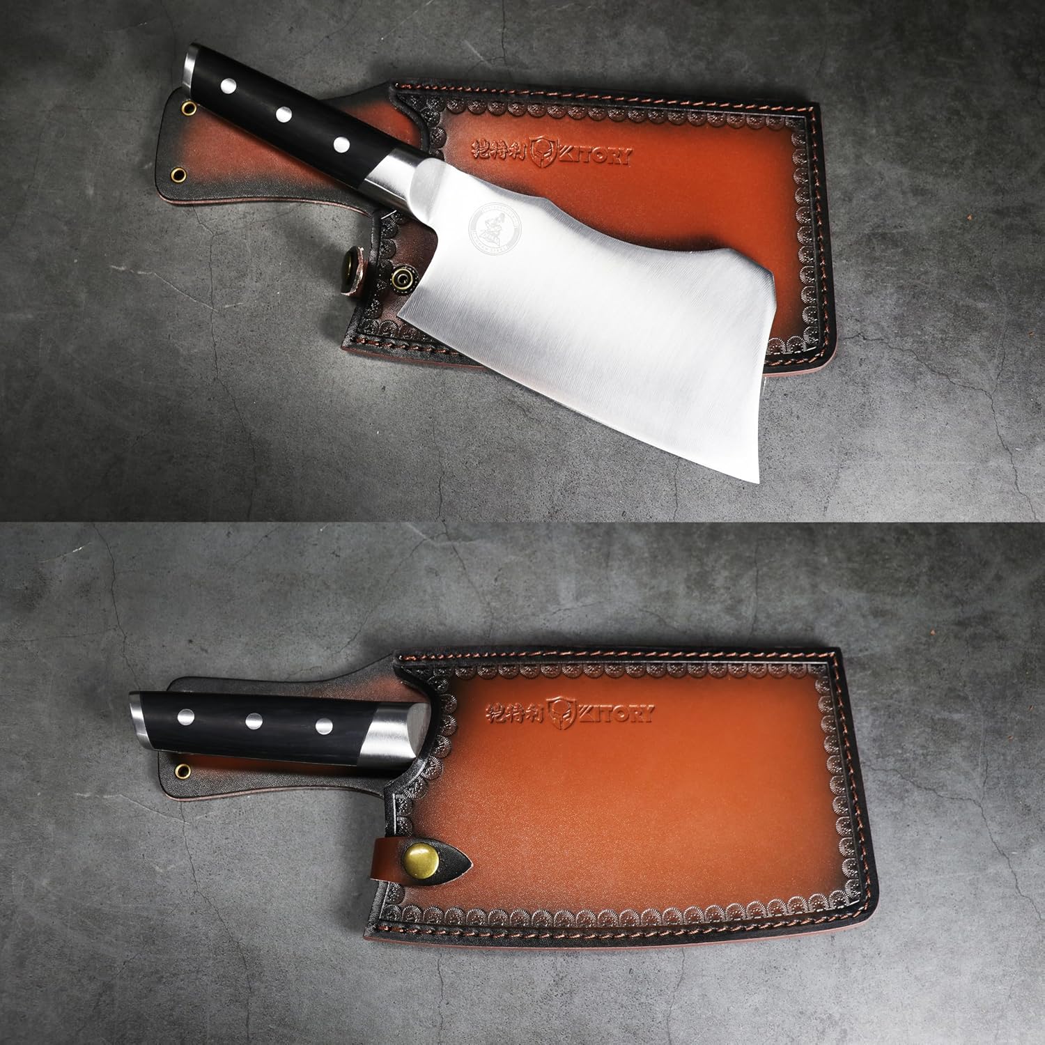 Kitory Leather Knife Sheath for Cleaver, Premium Genuine Leather Blade Cover with Snap Closure and Belt Loop, Universal Fit 7-8 Inch Chef Cleaver and Meat Chopper, Gift for Men Women