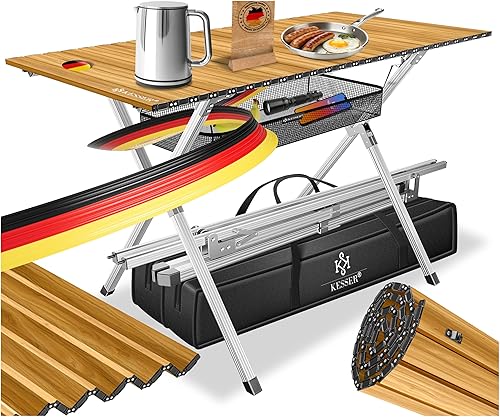 KESSER® Campingtisch faltbar Klapptisch mit Aluminiumrahmen Aufrollbare Tischplatte Falttisch klappbar
