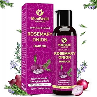 Moolveda 100% Pure & Natural Rosemary Onion Hair Oil, 100ml, Reduces Hairfall, Strengthens Roots, For All Hair Types, 100ml