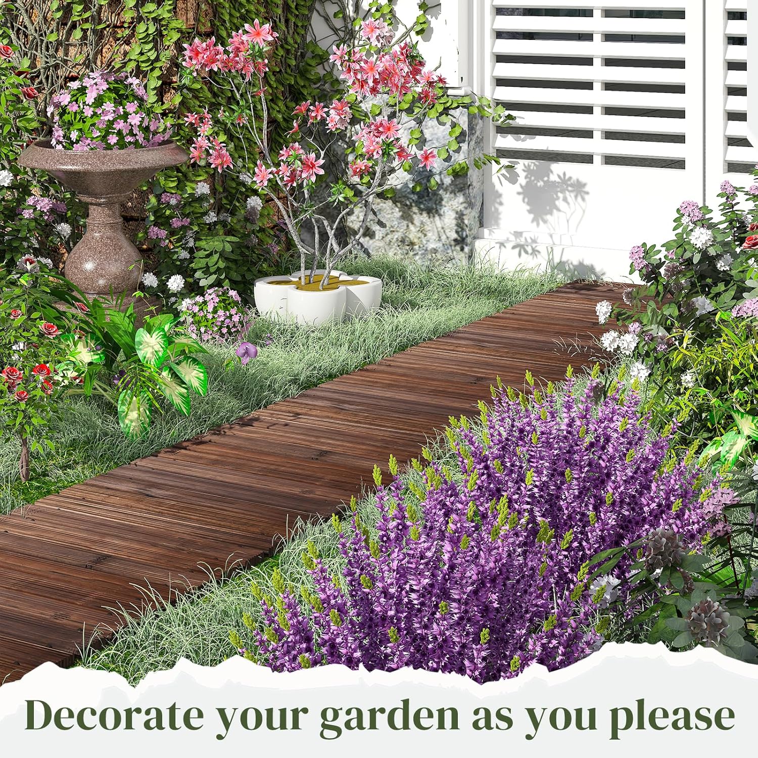 12FT Wooden Garden Pathway,Wooden Walkway with Non-Slip Surface, Roll Out Wooden Pathway Weather-Resistant Walkway for Outdoor Patios Wedding Party Pathways (Carbonized, 12FT-Straight)