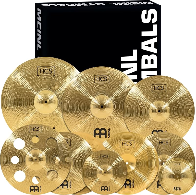 HCS Box Set de platillos para batería — FABRICADO EN ALEMANIA | Hihats, Ride, Crashes, Trash Crash, China, Splash, Bell: aleación de latón duradera, sonido brillante y musical, apto para principiantes