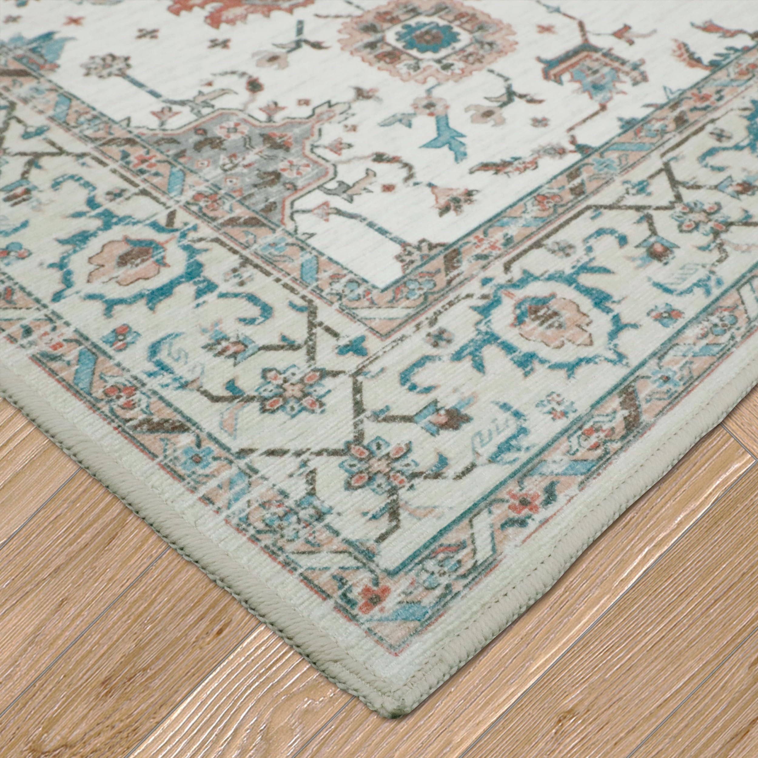 Alfombra decorativa beige Aure floral lavable a máquina y antideslizante de 26 x 45 pulgadas 7