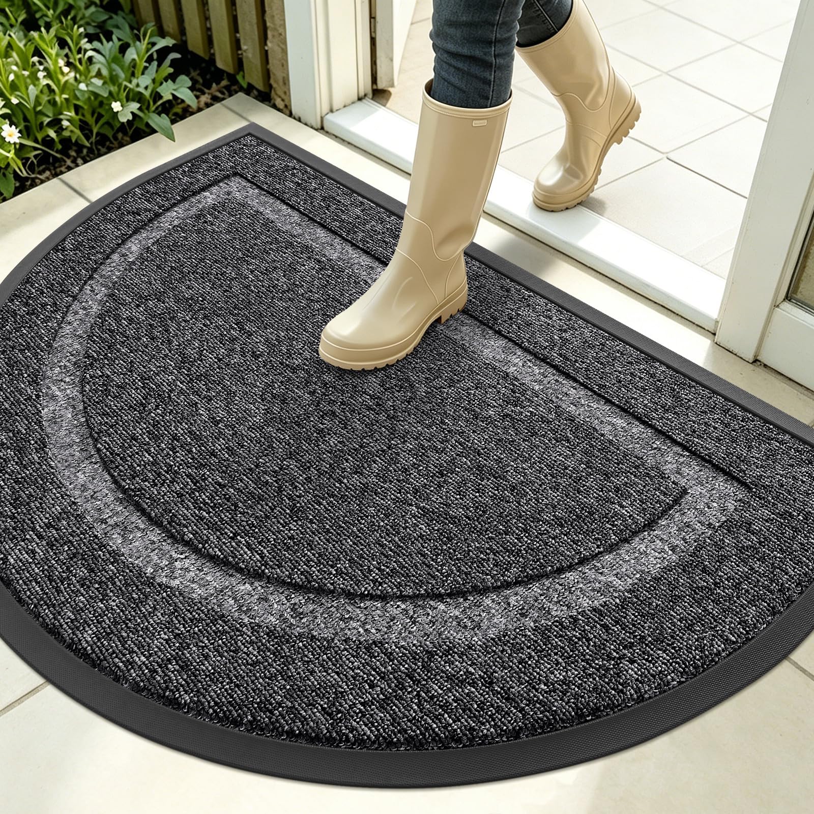 OLANLY Half Circle Front Door Mat Outside 35x23 All-Season Rubber Doormat