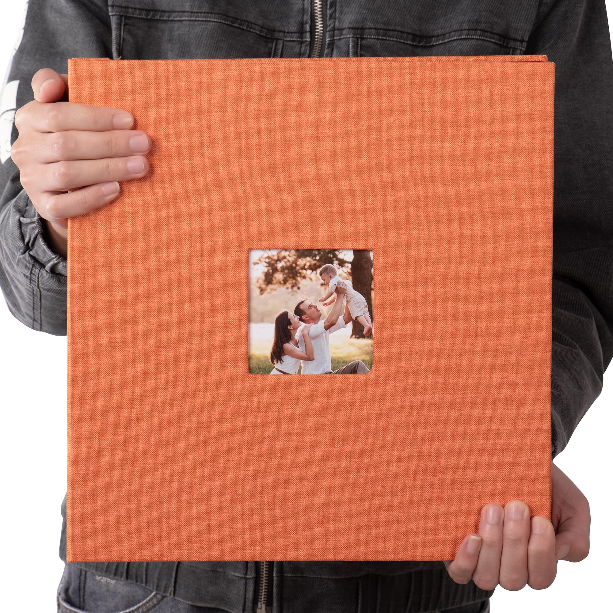 Grande album fotografico autoadesivo, album fai da te per 600 foto, 33 x 32 cm, 120 pagine con copertina in lino (arancione)
