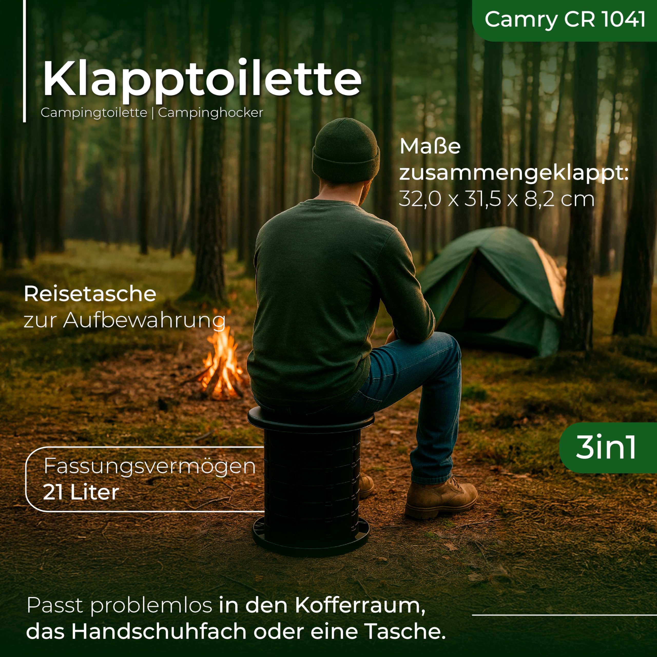 CAMRY Camping Toiletten, WC Tragbare, Faltbare Mobile Toilette, Tourist, Reisen, Wald, Angeln, 3in1 Abfalleimer, Toilette, Hocker, Campingstuhl