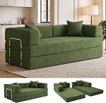 WEUP 5-in-1 Convertible Sofa Bed,65" Folding Boneless Couch with Fixed-Shape Frame, Corduroy Floor Sofa Loveseat Sleeper for Living Room, Bedroom, Small Apartment, Beige