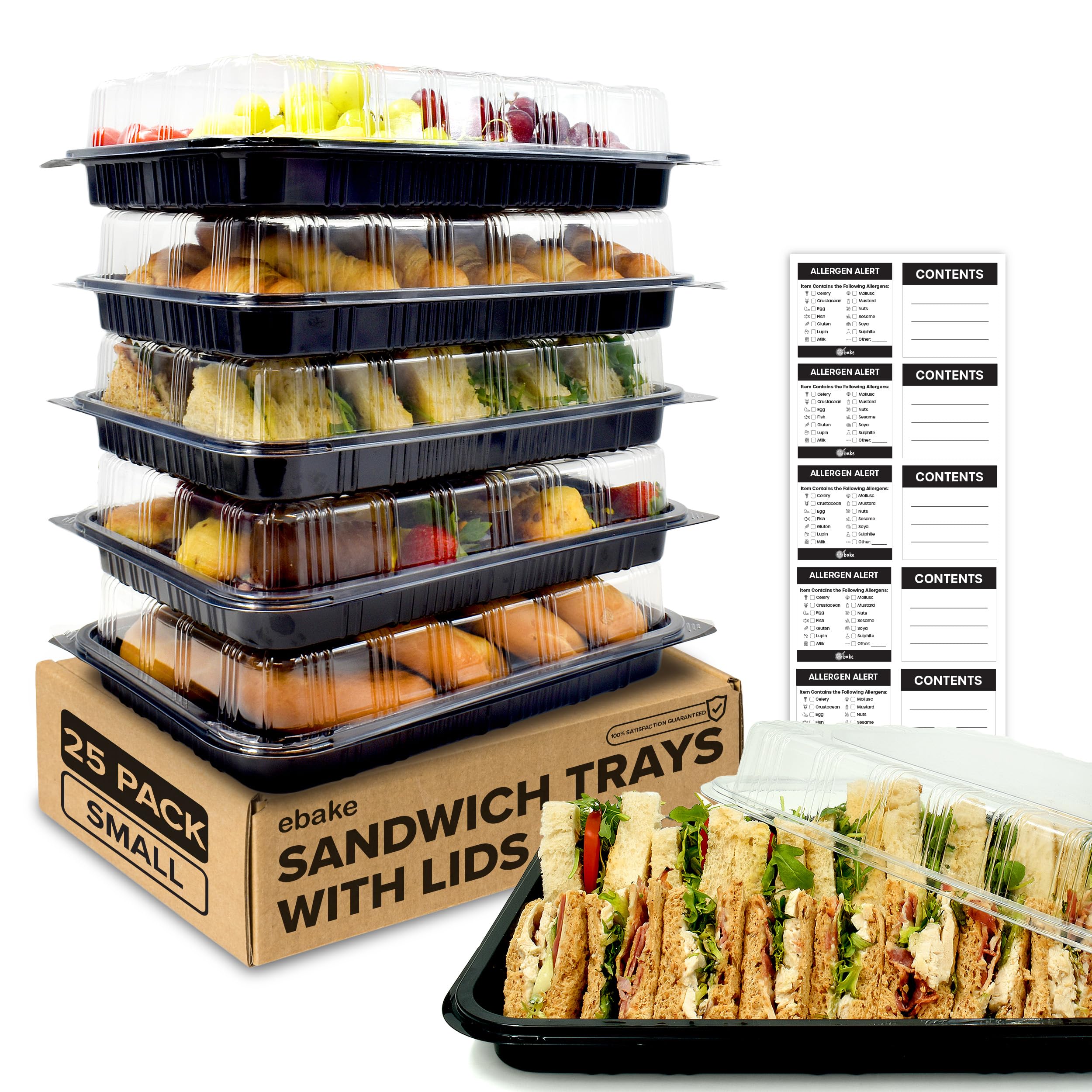 25 Pack Sandwich Platter Trays with Lids – Reusable Catering Food Trays for Parties, Buffets, Sushi, Sandwiches, Cake & Meal Prep (34 x 24 x 7.5 cm)