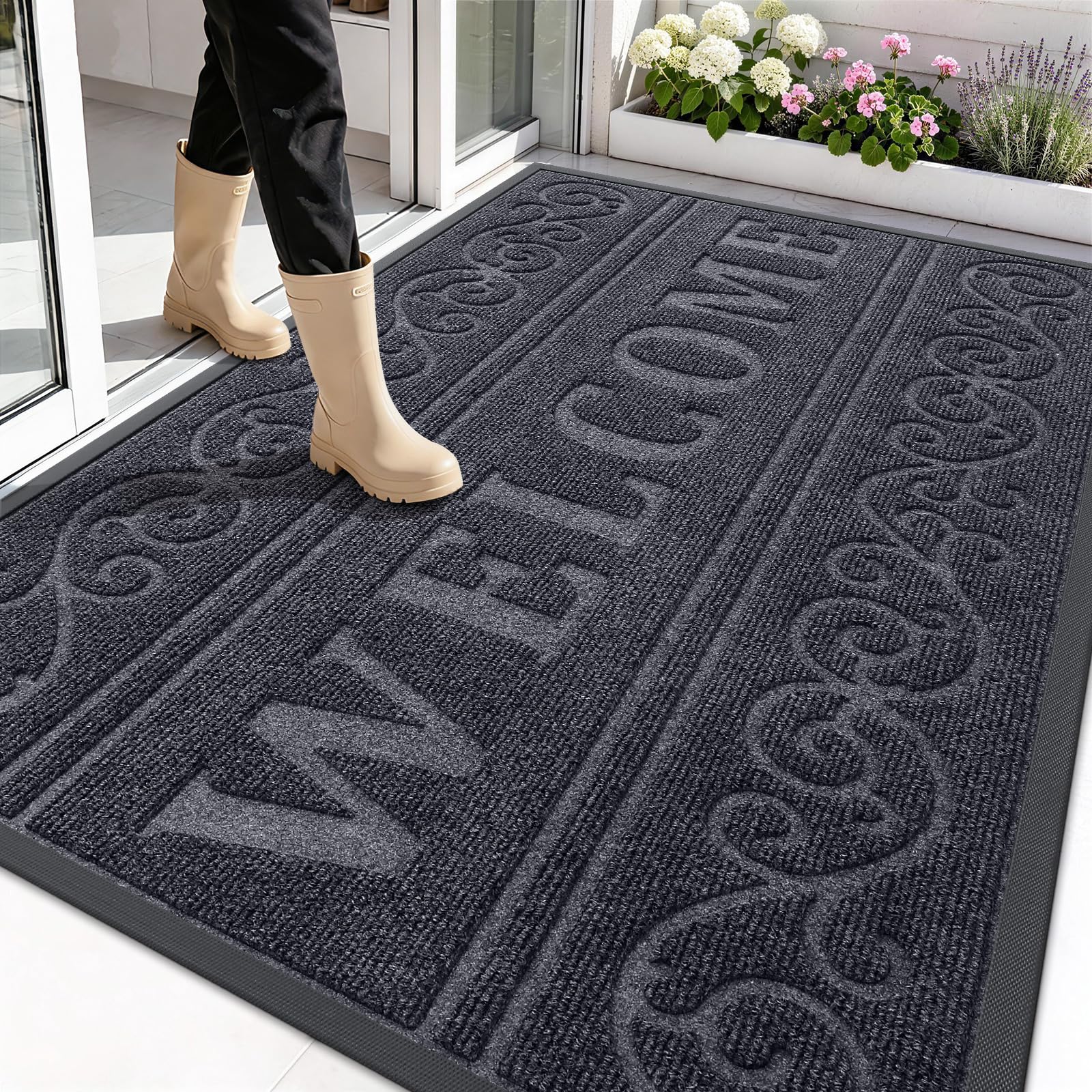 OLANLY Welcome Door Mat Indoor Outdoor 59x34, Heavy-Duty Rubber Doormat