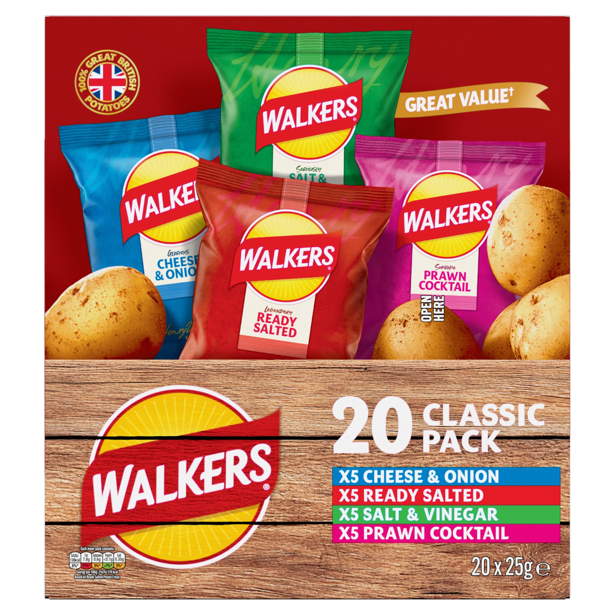 Scatola di patatine multipack Walkers Classic Variety 20x25g