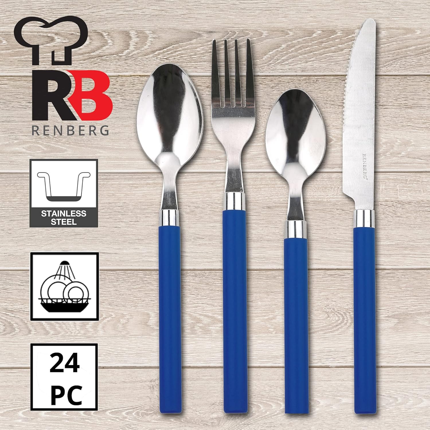 San Ignacio 5-Piece Stainless Steel Cookware Set with Cutlery Set of 24 in Stainless Steel in Blue