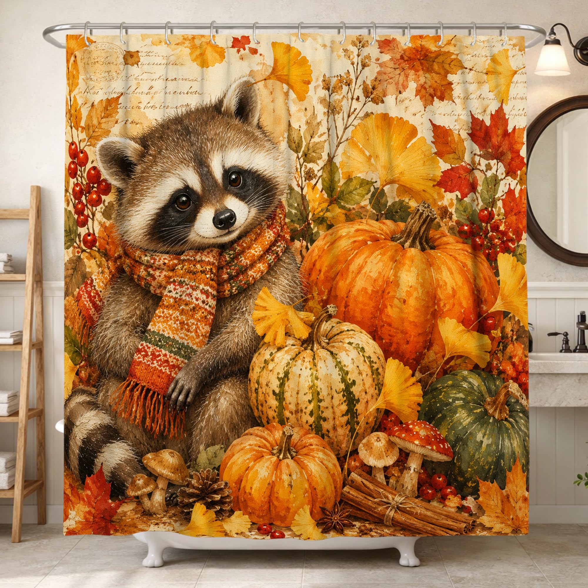 Rideau de douche rustique citrouilles et feuilles d'automne étanche 183x213 cm