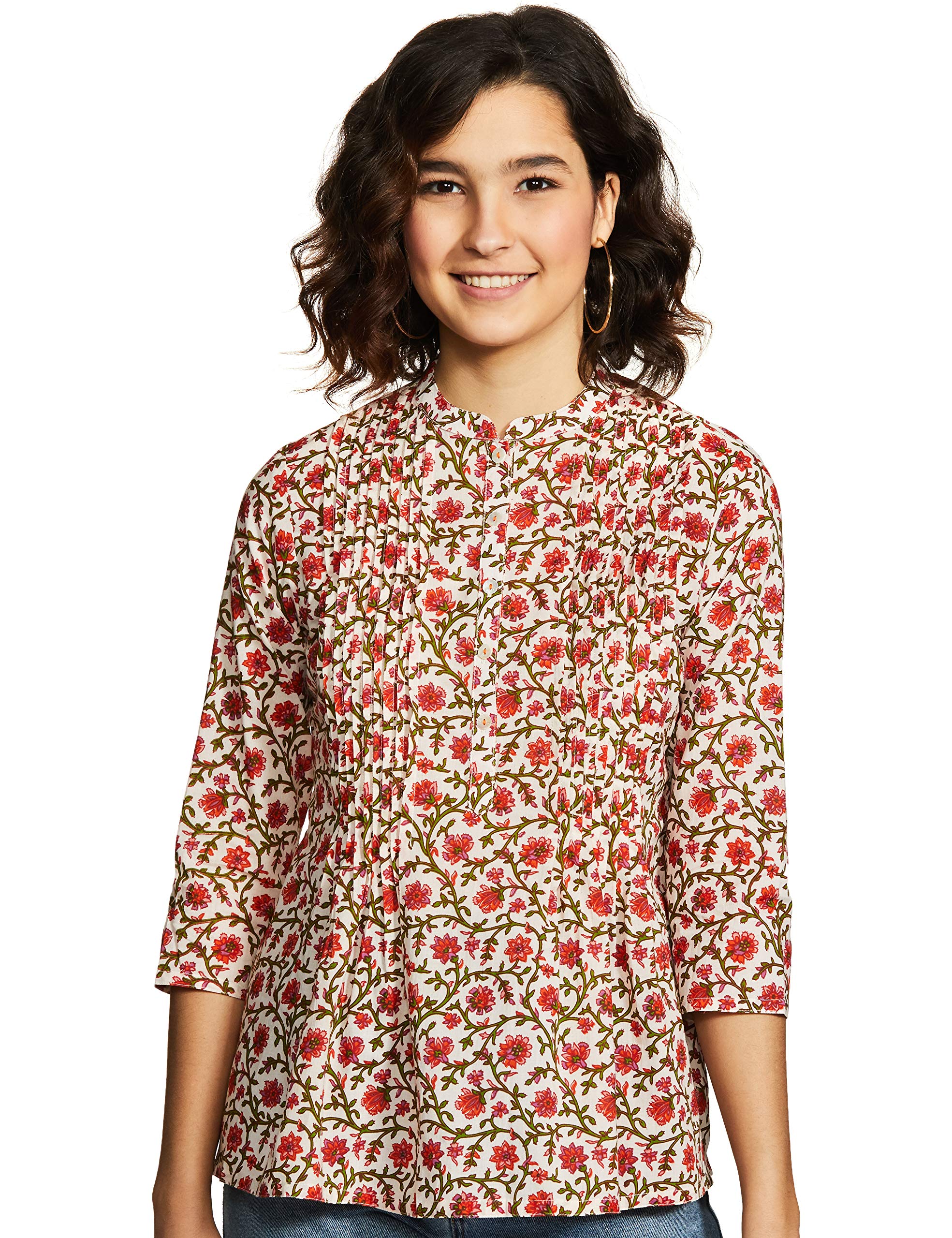 Amazon Brand - Myx Women's Cotton Screen Print Straight Short Kurti (SS17ST02I)