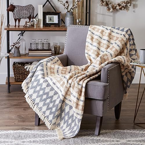 Miniatura 5 de DII California Casual, Colby Southwest - Manta tejida, azul francés y piedra, 50 x 60 pulgadas