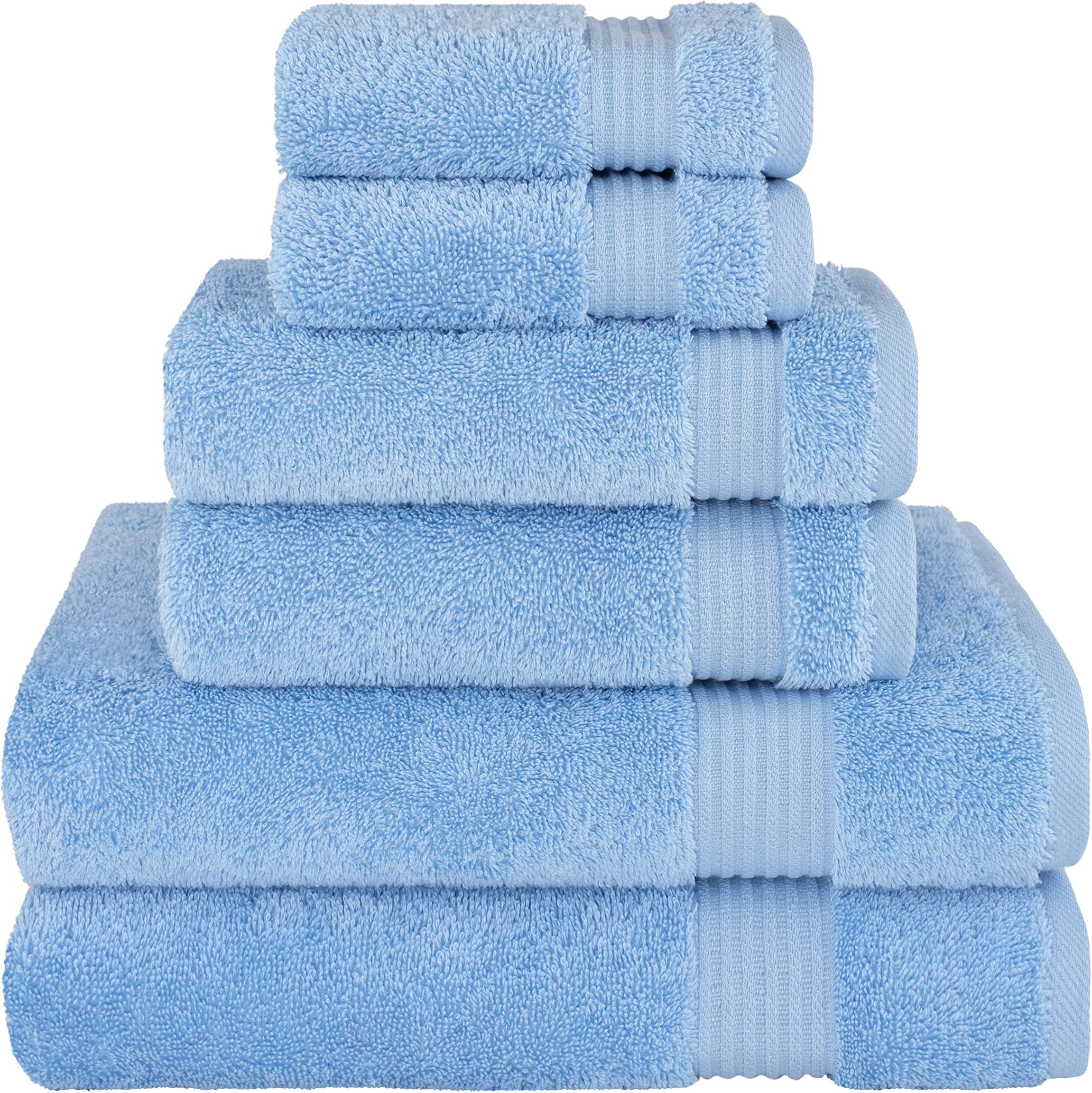Cotton Paradise 6 Piece Towel Set 100% Cotton Soft Absorbent Turkish Towels for Bathroom, 2 Bath Towels 2 Hand Towels 2 Washcloths, Sky Blue Towel Set