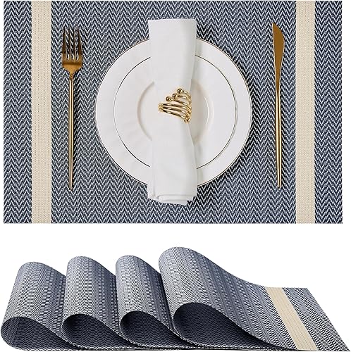 Miniatura 46 de Leetaltree juego de 6 manteles individuales de lentejuelas doradas de lujo - impermeables y lavables para boda, aniversario, uso diario - decoración