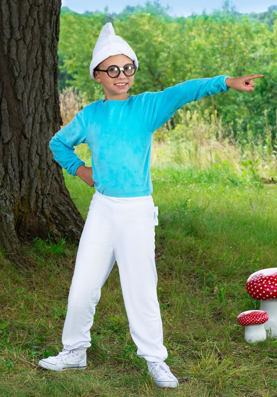 The Smurfs Smurf Costume for Kids, Blue Forest Smurfling Outfit for Halloween, Boys 80s Cartoon Character