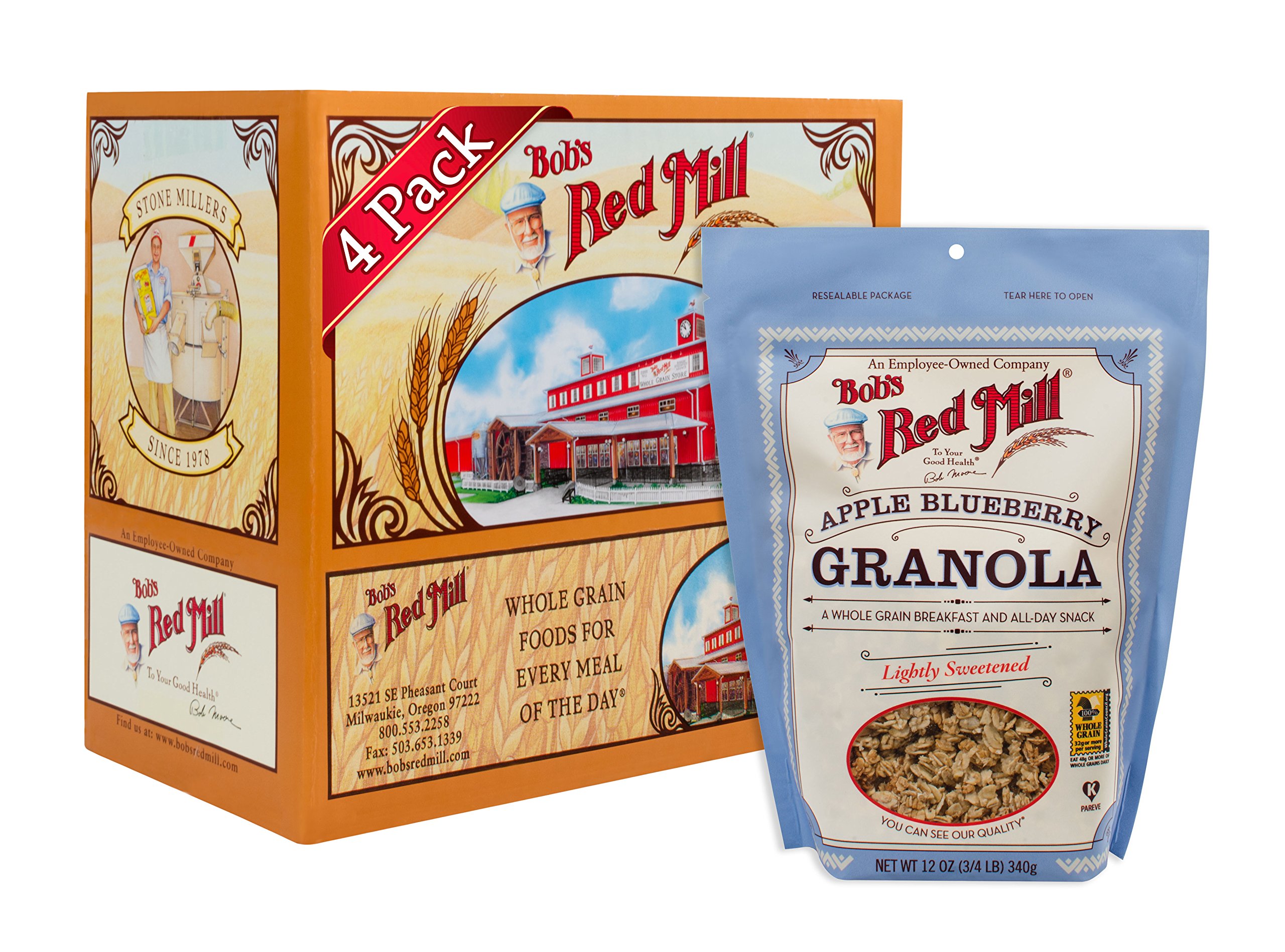 Bob's Red Mill Apple Blueberry Granola, 12oz (Pack of 4) - Whole Grain, Kosher