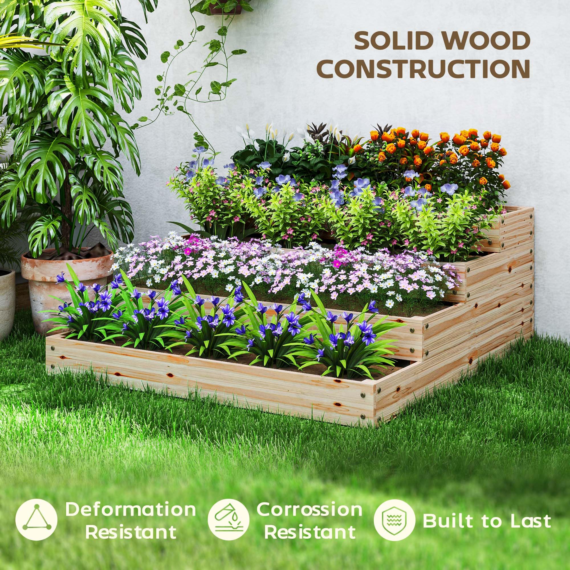 Outsunny Fioriera quadrata senza fondo 113x113x46 cm legno naturale