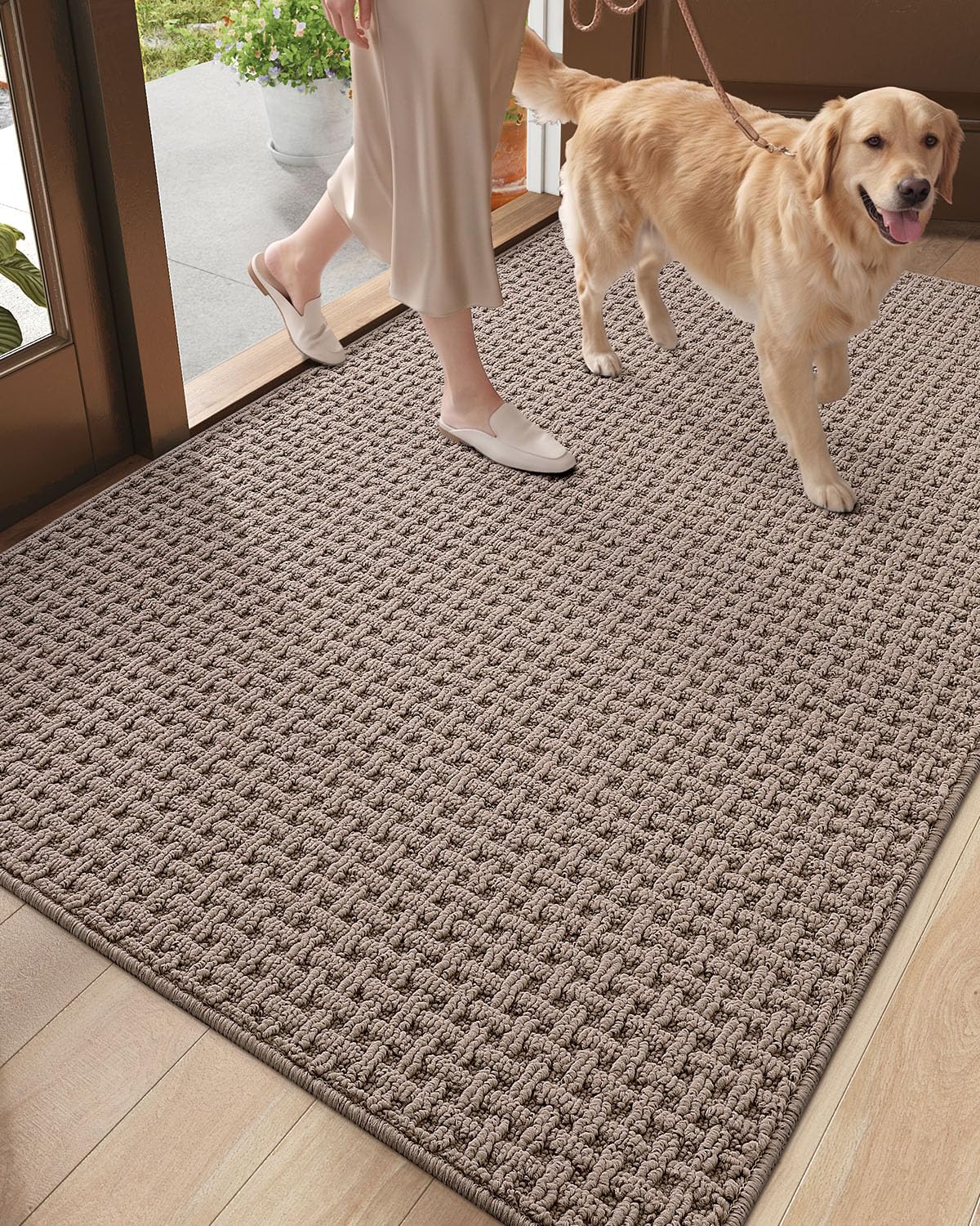 Paillasson d'intérieur DEXI beige pour entrée de maison | Tapis antidérapant de 91 x 152 cm