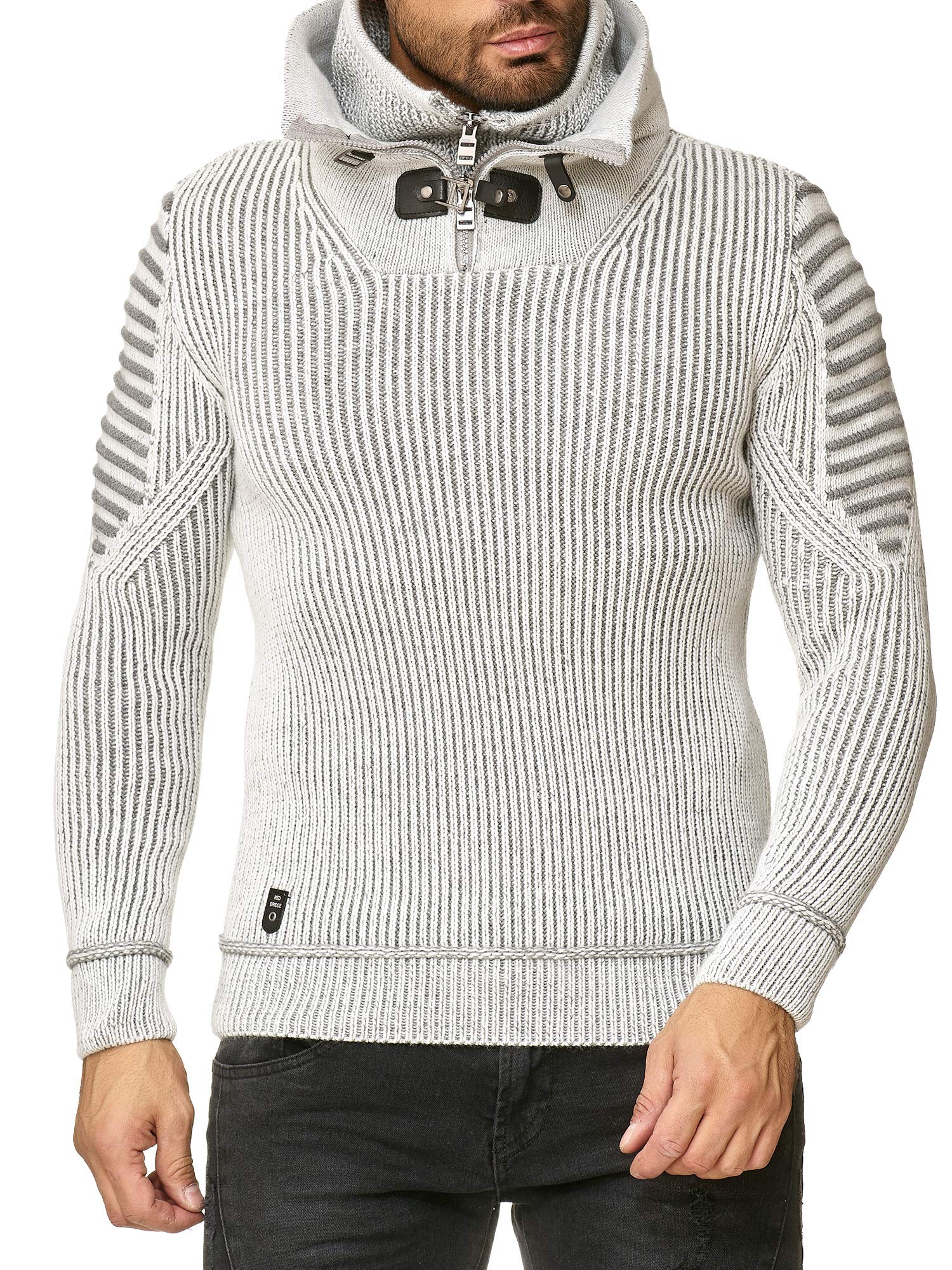 RED BRIDGE Maglione Invernale da Uomo Pullover Lavorato a Maglia Felpa con Collo Alto e Cerniera