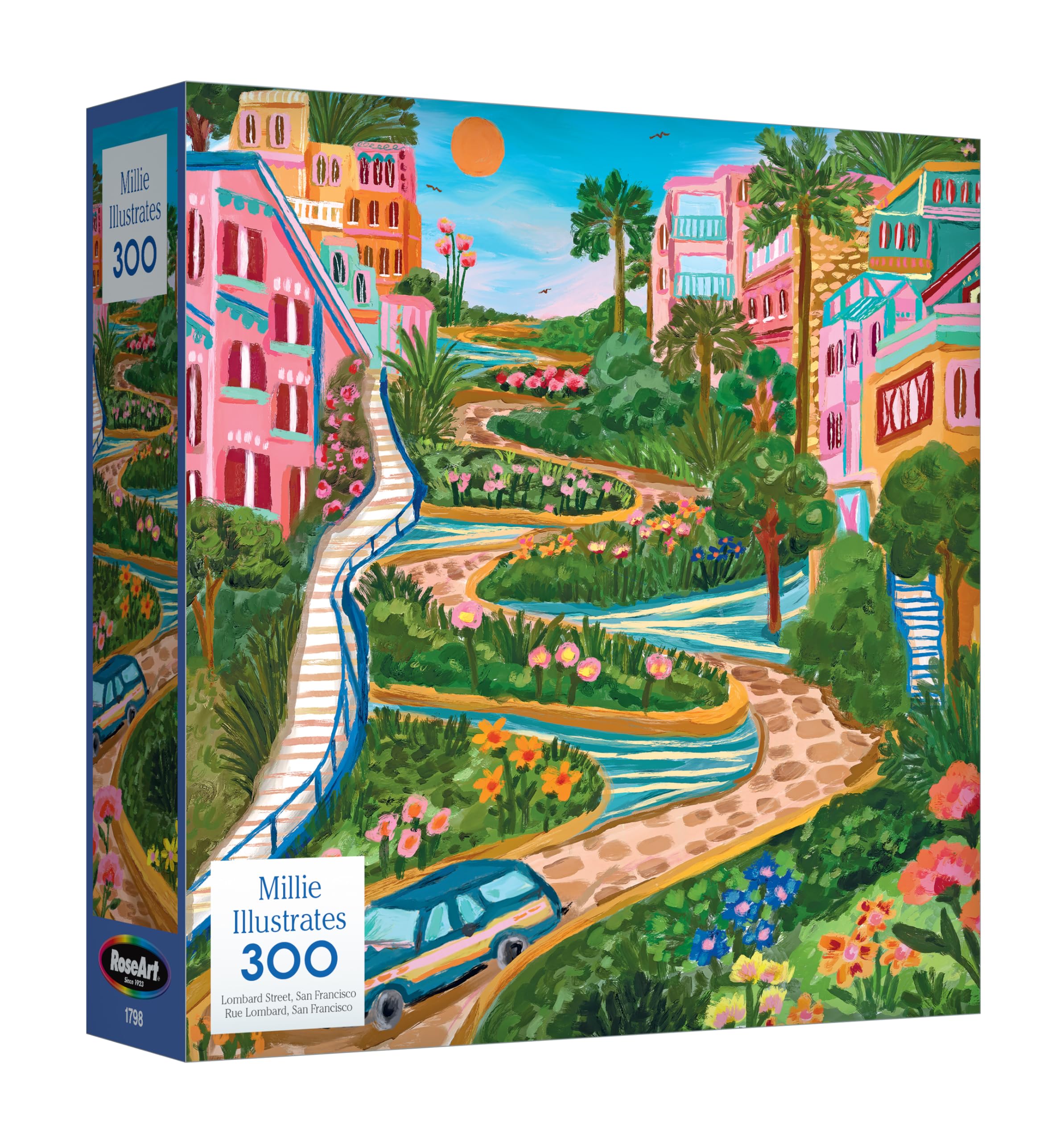 RoseArt - Millie Illustrates - Lombard Street San Francisco - 300 Piece Jigsaw Puzzle, Colorful Travel Art Illustrated Puzzle for Adults