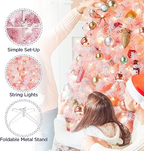 Miniatura 4 de Yaheetech Árbol de Navidad artificial preiluminado de 12 pies con luces incandescentes blancas cálidas, árbol de Navidad preiluminado con 4266