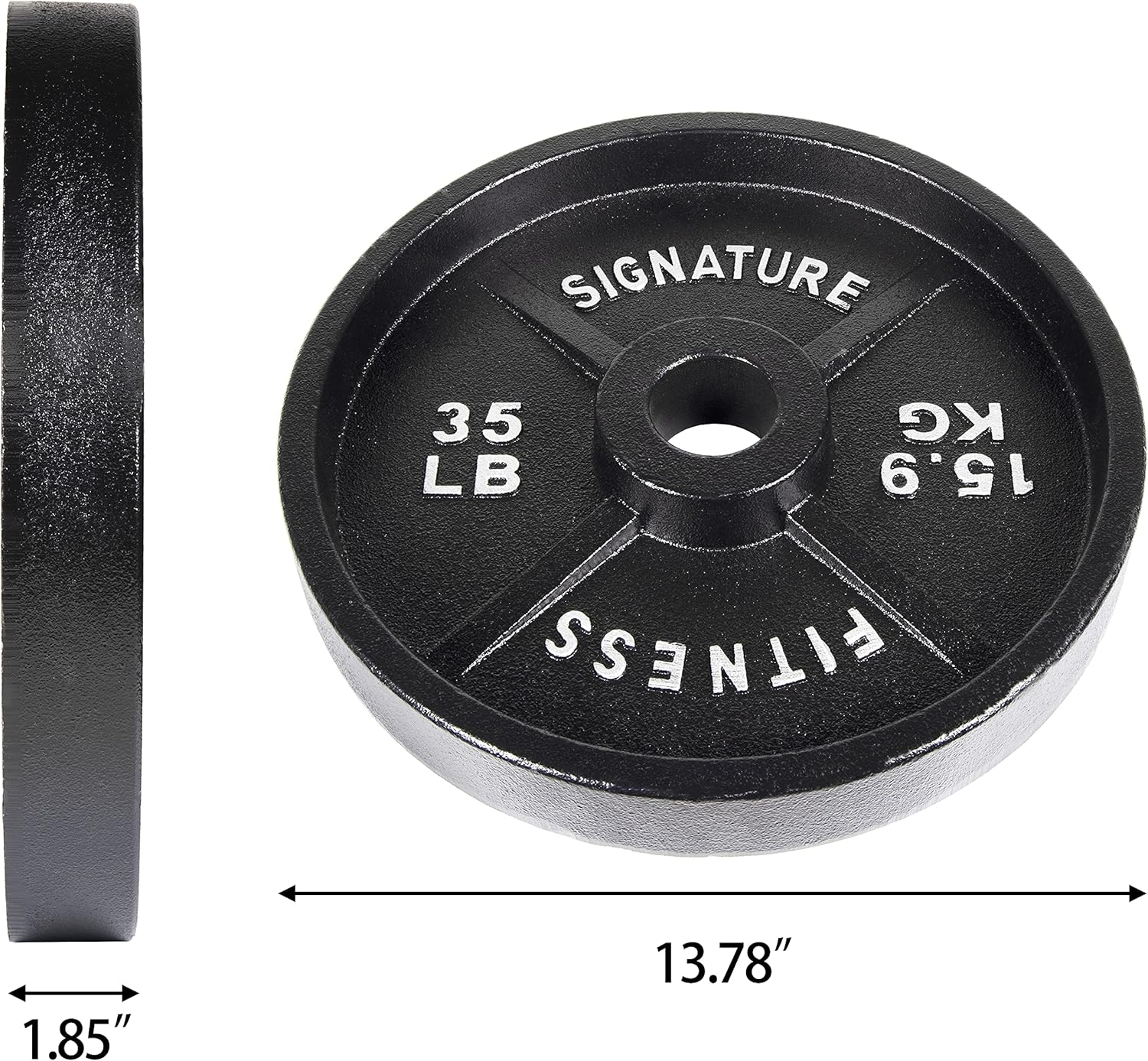 Signature Fitness Deep Dish 2-Inch Olympic Cast Iron Weight Plates with E-Coating, Black : Sports & Outdoors