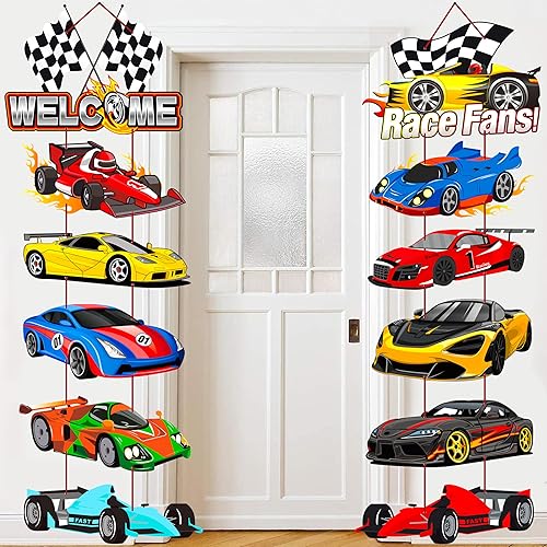 Cartel de bienvenida para puerta de coche de carreras, decoración de fiesta de cumpleaños, cartel de recortes para decoración de fiestas de