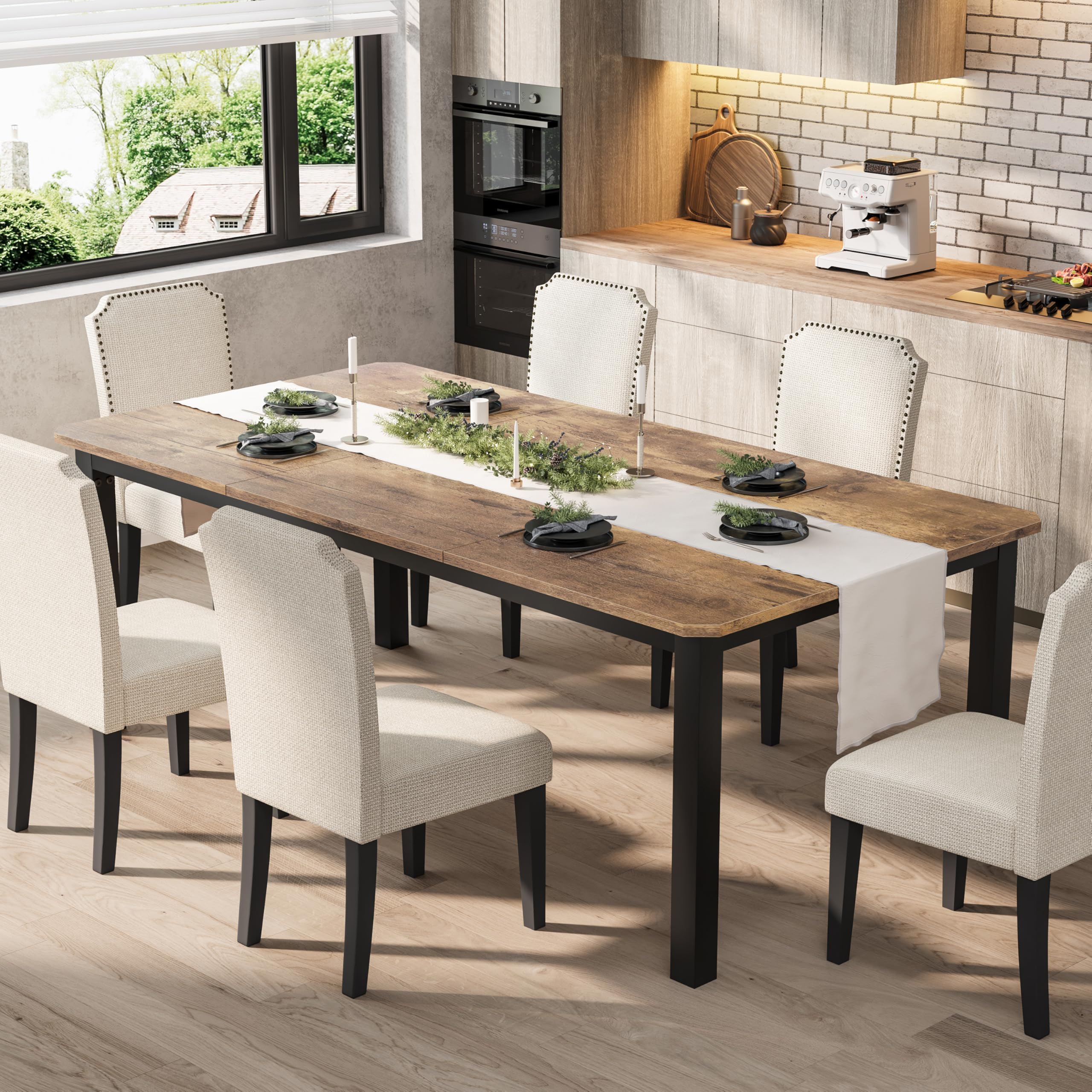 Photo 1 of (Only Table)Garvee 78.7 Inch Industrial Dining Table for 6-8 People, Large Dinner Kitchen Tables with Sturdy Metal Frame, Multi-Use for Dining Room Living Room Indoor Restaurant Office Desk