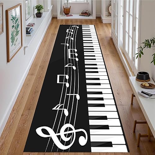Miniatura 8 de Alfombra musical vintage, 2 x 8 pies, estilo retro, teclas de piano, notas musicales, notas musicales, alfombras de pasillo largas, suaves y