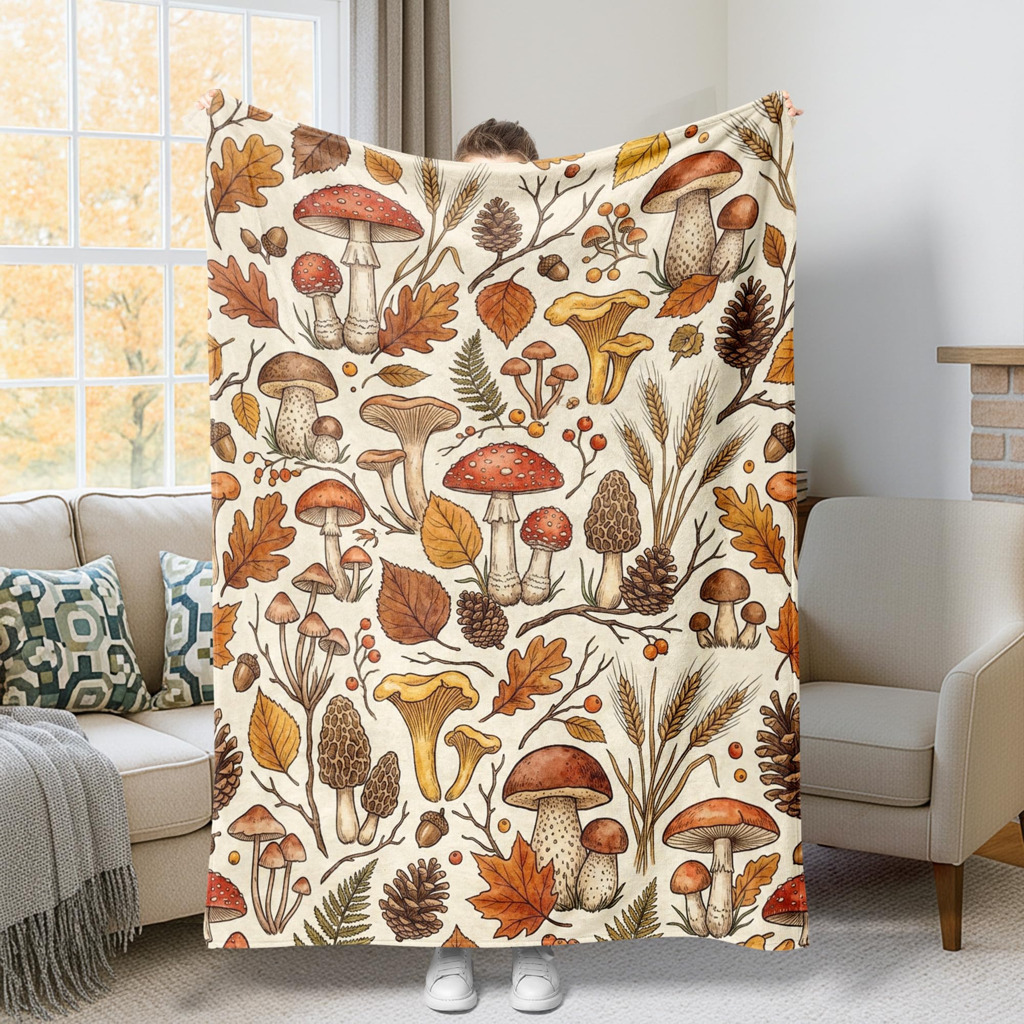 Couverture en peluche champignons un cadeau réconfortant aux motifs d'automne