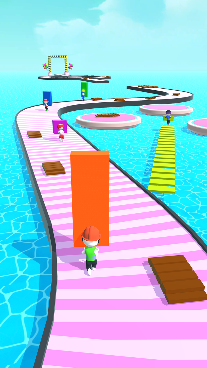 Shortcut run rush cube 3d roof runner rails game high tower bridge