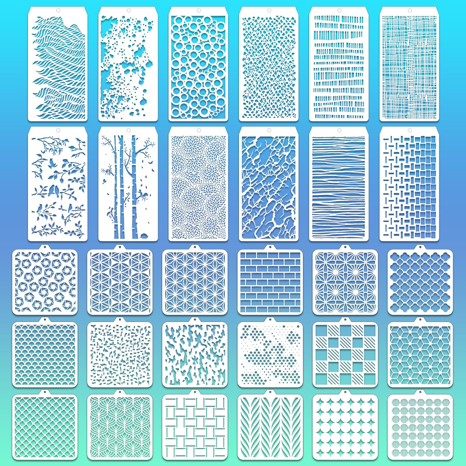 30 Pcs Abstract Layering Stencils - Mixed Media Spray Paint Stencils, Reusable Geometric Christmas Painting Templates for Wall & Canvas