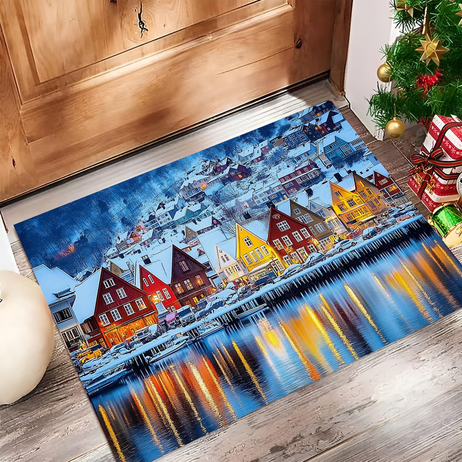 Tapis de bain antidérapant et paillasson de Noël bleu pour une entrée propre et sécurisée