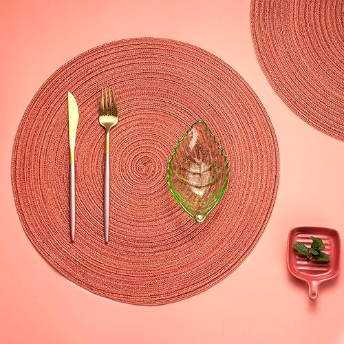 Miniatura 65 de AHHFSMEI Juego de 6 manteles individuales redondos trenzados para mesas de comedor, tejidos naturales, resistentes al calor, 15 pulgadas (azul y