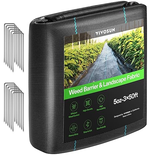 VIVOSUN Premium Weed Barrier Landscape Fabric Heavy Duty, 3ftx50ft 5oz