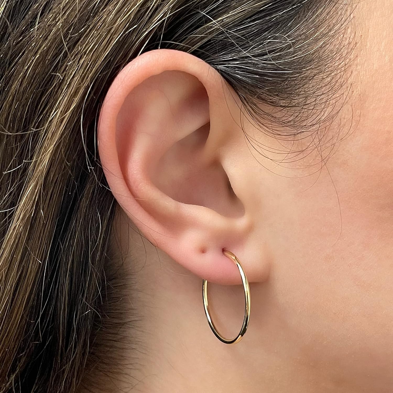 Italian 14k Yellow Gold High Polish Round Endless Hoop Earrings 1" 1.5mm 1g