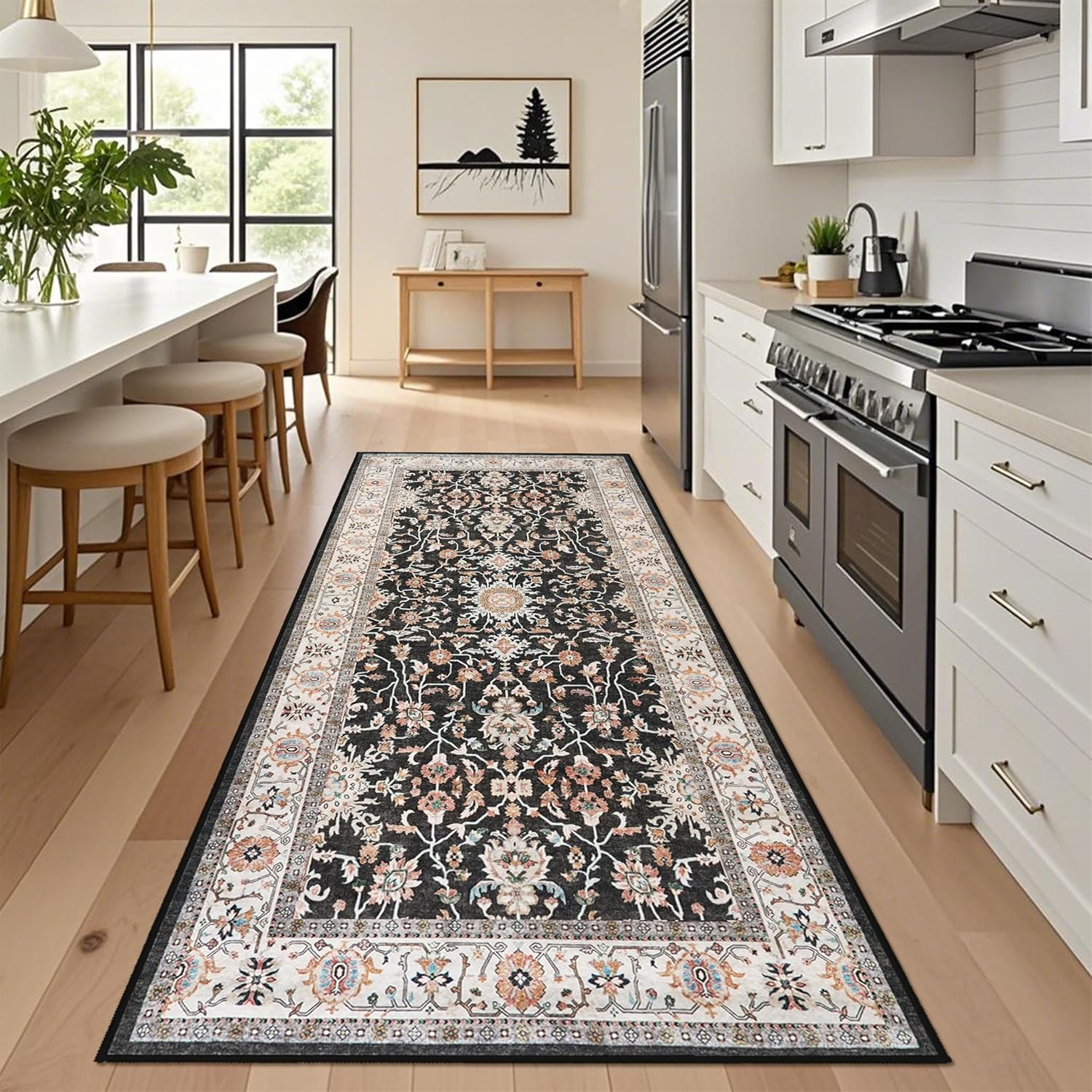 Washable Runner Rug 4x8 - Hallway Runner Rug Kitchen Rugs and Mats Non Skid Washable Waterproof Carpet Runner for Living Room Bedroom Bathroom (Black, 4X8) - Image 2